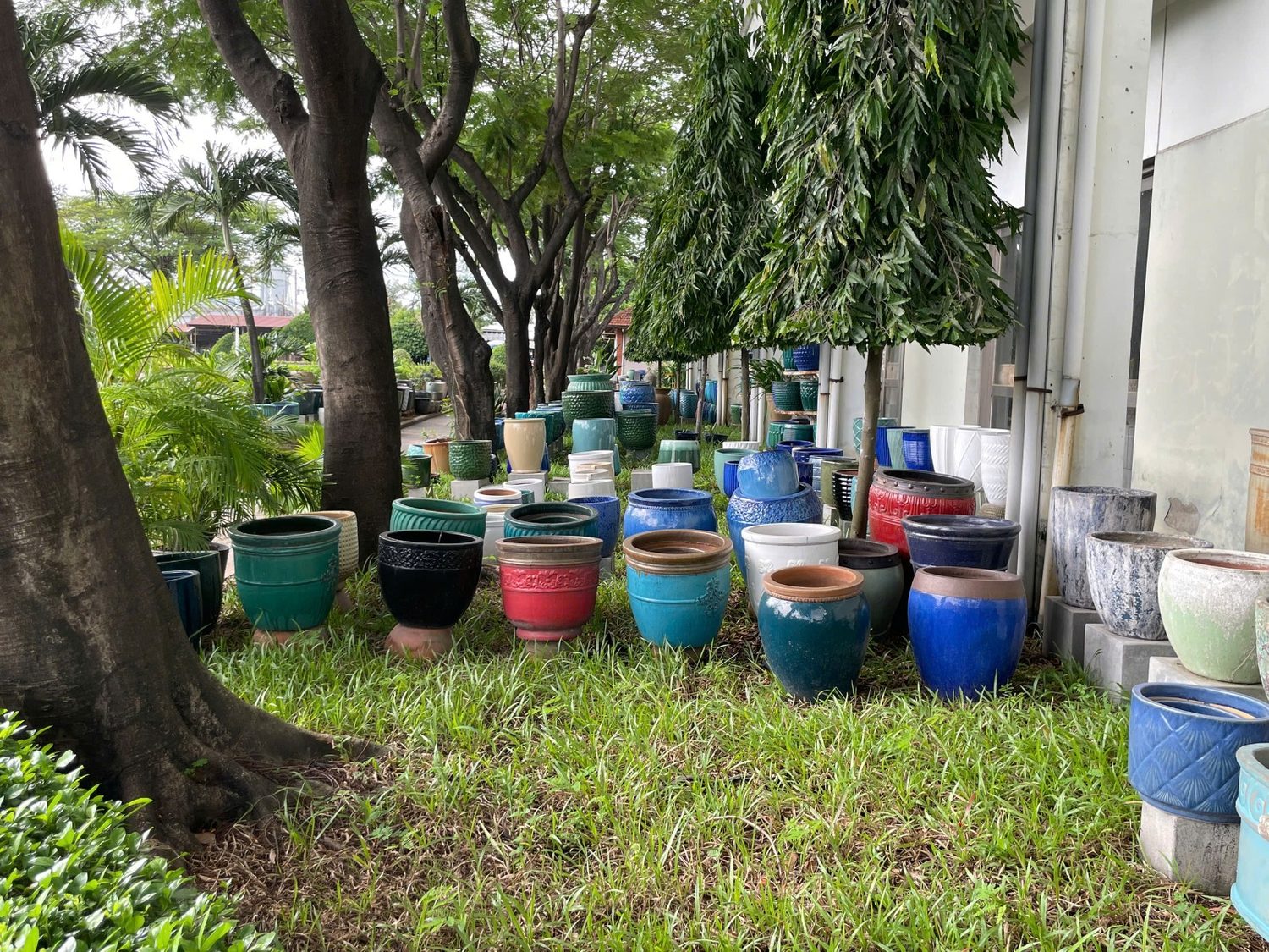 Finished pots staged along the yard, TNL & Son factory, Binh Duong, Vietnam