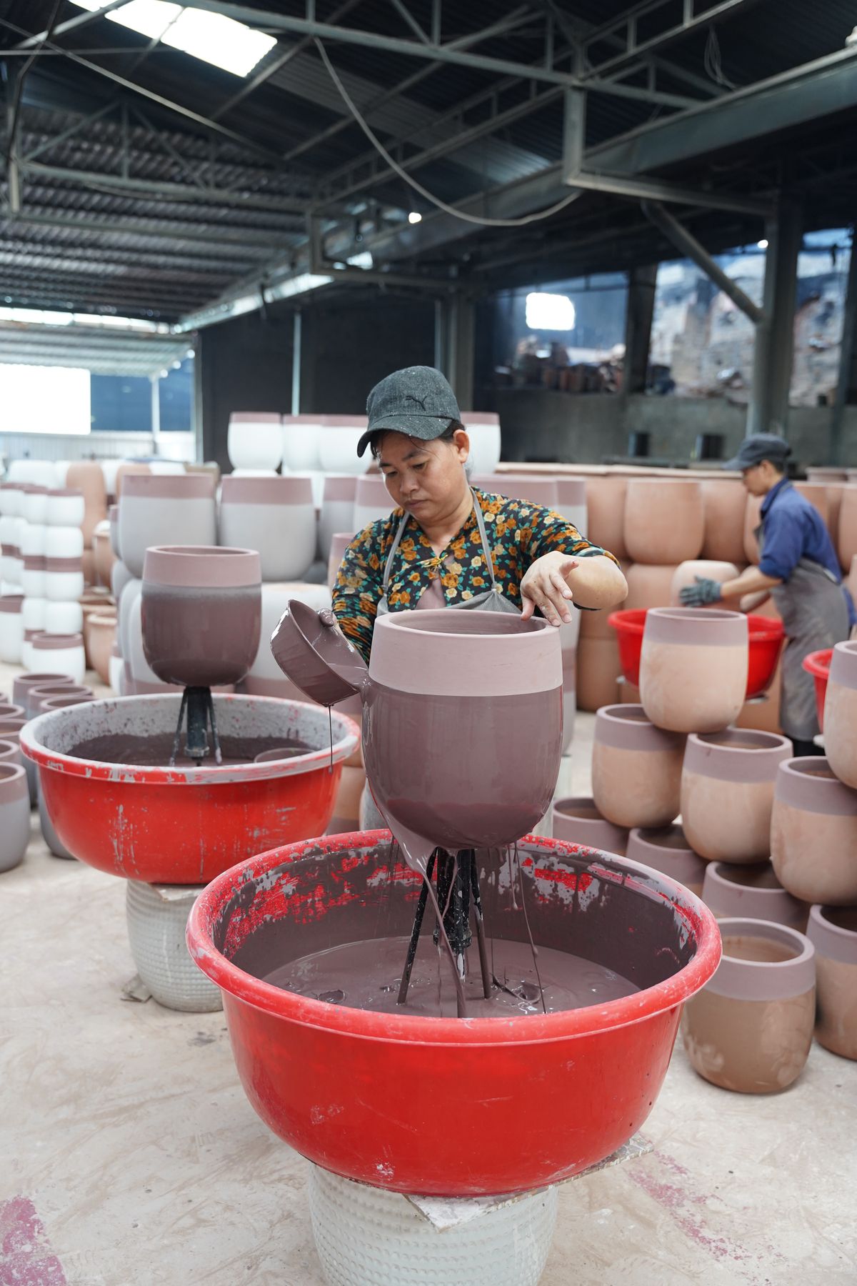 Glazing before the dragon kiln, TNL & Son factory, Binh Duong, Vietnam